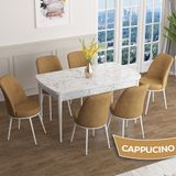 Canisa Han Serisi 70x114 Açılabilir Mdf Beyaz Mermer Desen Masa Takımı ve 6 Adet Cappucino Sandalye