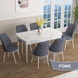 Canisa Han Serisi 70x114 Açılabilir Mdf Beyaz Mermer Desen Masa Takımı ve 6 Adet Füme Sandalye