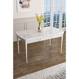 Canisa Han Serisi 70x114, Açılabilir Mdf Mutfak Masası, Yemek Masası, Beyaz Mermer Desen