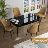 Canisa Han Serisi 70x114 Açılabilir Mdf Siyah Mermer Desen Masa Takımı ve 4 Adet Cappucino Sandalye