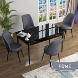 Canisa Han Serisi 70x114 Açılabilir Mdf Siyah Mermer Desen Masa Takımı ve 4 Adet Füme Sandalye