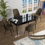 Canisa Han Serisi 70x114 Açılabilir Mdf Siyah Mermer Desen Masa Takımı ve 4 Adet Kahverengi Sandalye