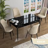 Canisa Han Serisi 70x114 Açılabilir Mdf Siyah Mermer Desen Masa Takımı ve 4 Adet Krem Sandalye
