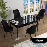 Canisa Han Serisi 70x114 Açılabilir Mdf Siyah Mermer Desen Masa Takımı ve 4 Adet Siyah Sandalye