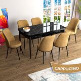 Canisa Han Serisi 70x114 Açılabilir Mdf Siyah Mermer Desen Masa Takımı ve 6 Adet Cappucino Sandaly