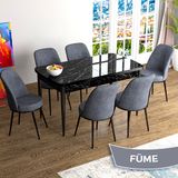 Canisa Han Serisi 70x114 Açılabilir Mdf Siyah Mermer Desen Masa Takımı ve 6 Adet Füme Sandalye