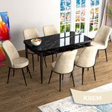 Canisa Han Serisi 70x114 Açılabilir Mdf Siyah Mermer Desen Masa Takımı ve 6 Adet Krem Sandalye