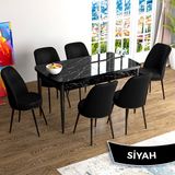 Canisa Han Serisi 70x114 Açılabilir Mdf Siyah Mermer Desen Masa Takımı ve 6 Adet Siyah Sandalye