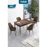 Canisa Han Serisi 70x114 cm Açılabilir MDF Masa Takımı, Barok Ahşap Desen, 4 Kahve Sandalye