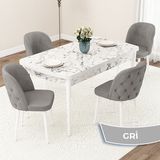 Canisa Jae Serisi 80x132 Açılabilir Beyaz Mermer Desen Mutfak Masası Takımı ve 4 Adet Gri Sandalye