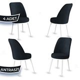 Canisa Jaxe Serisi 4 Adet Antrasit 1. Sınıf Babyface Kumaş Metal Beyaz İskeletli Yemek Odası Sandalyesi