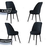 Canisa Jaxe Serisi 4 Adet Antrasit 1. Sınıf Babyface Kumaş Metal Siyah İskeletli Yemek Odası Sandalyesi