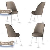 Canisa Jaxe Serisi 4 Adet Cappucino 1. Sınıf Babyface Kumaş Metal Beyaz İskeletli Yemek Odası Sandalyesi