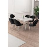 Canisa Jita Serisi 90x168 cm Lak Panel Rampla Gri Masa, Krom Ayak, 6 Siyah Sandalye Takımı