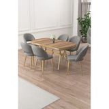 Canisa Jita Serisi 90X168 Lak Panel Hazar Gold Ayak Masa Takımı Ve 6 Gri Sandalye