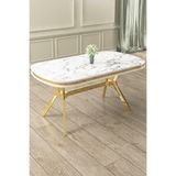 Canisa Jita Serisi Beyaz Mermer Desen Masa, 80 x 130 cm, Gold Ayak