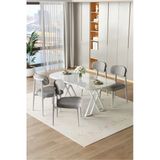 Canisa Jolin Serisi Mdf 90X168 Beyaz Mutfak Masa Takımı 4 Gri Metal Sandalye