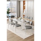 Canisa Jolin Serisi Mdf 90x168 Beyaz Mutfak Masa Takımı 6 Gri Metal Sandalye