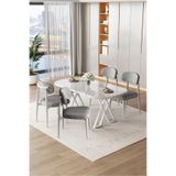 Canisa Jolin Serisi MDF 90x168 cm Beyaz Mutfak Masa Takımı, 4 Gri Metal Sandalye