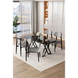 Canisa Jolin Serisi MDF 90x168 cm Siyah Mermer Desen Masa Takımı, 4 Gri Metal Sandalye