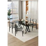 Canisa Jolin Serisi Mdf 90X168 Siyah Mermer Desen Masa Takımı 4 Gri Metal Sandalye