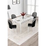 Canisa Jul Serisi 80x132 Açılabilir Beyaz Mermer Desen Yemek Odası Takımı 4 Kazayağı Sandalye Ve 1 Bench