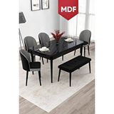 Canisa Jul Serisi 80x132 Mdf Açılabilir Siyah Mermer Yemek Odası Takımı 4 Kazayağı Sandalye Ve 1 Bench