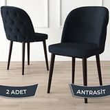 Canisa Kage Serisi 2 Adet Antrasit 1. Sınıf Babyface Kumaş Kapitoneli Kahve Metal Ayaklı Yemek Odası Sandalyesi