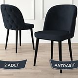 Canisa Kage Serisi 2 Adet Antrasit 1. Sınıf Babyface Kumaş Kapitoneli Siyah Metal Ayaklı Yemek Odası Sandalyesi