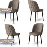 Canisa Kage Serisi 4 Adet Cappucino 1. Sınıf Babyface Kumaş Kapitoneli Kahve Metal Ayaklı Yemek Odası Sandalyesi