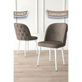 Canisa Kage Serisi Cappucino 1. Sınıf Babyface Kumaş Kapitoneli Beyaz Metal Ayaklı Yemek Odası Sandalyesi