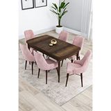 Canisa Kar Serisi 80x132 Açılabilir Mdf Barok Ahşap Desen Masa 6 Gri Sandalye Mutfak Masası Takımı Kahverengi