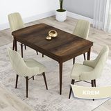 Canisa Kar Serisi 80x132 Açılabilir Mdf Barok Ahşap Desen Masa Takımı ve 4 Adet Krem Sandalye