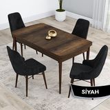Canisa Kar Serisi 80x132 Açılabilir Mdf Barok Ahşap Desen Masa Takımı ve 4 Adet Siyah Sandalye