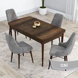 Canisa Kar Serisi 80x132 Açılabilir Mdf Barok Ahşap Desen Masa Takımı ve 6 Adet Gri Sandalye