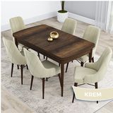 Canisa Kar Serisi 80x132 Açılabilir Mdf Barok Ahşap Desen Masa Takımı ve 6 Adet Krem Sandalye