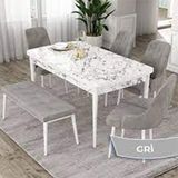 Canisa Kar Serisi 80x132 Açılabilir Mdf Beyaz Ceviz Ayak 4 Gri Sandalye ve 1 Bench Gri Masa Takımı