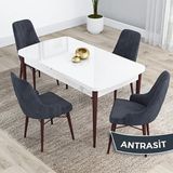 Canisa Kar Serisi 80x132 Açılabilir Mdf Beyaz Ceviz Ayak Masa Takımı ve 4 Adet Antrasit Sandalye
