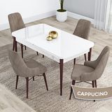 Canisa Kar Serisi 80x132 Açılabilir Mdf Beyaz Ceviz Ayak Masa Takımı ve 4 Adet Cappucino Sandalye