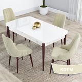 Canisa Kar Serisi 80x132 Açılabilir Mdf Beyaz Ceviz Ayak Masa Takımı ve 4 Adet Krem Sandalye