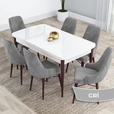 Canisa Kar Serisi 80x132 Açılabilir Mdf Beyaz Ceviz Ayak Masa Takımı ve 6 Adet Gri Sandalye