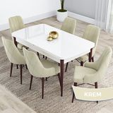 Canisa Kar Serisi 80x132 Açılabilir Mdf Beyaz Ceviz Ayak Masa Takımı ve 6 Adet Krem Sandaly