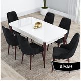 Canisa Kar Serisi 80x132 Açılabilir Mdf Beyaz Ceviz Ayak Masa Takımı ve 6 Adet Siyah Sandalye