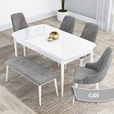 Canisa Kar Serisi 80x132 Açılabilir Mdf Beyaz Masa Takımı 4 Gri Sandalye Ve 1 Bench
