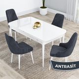 Canisa Kar Serisi 80x132 Açılabilir Mdf Beyaz Masa Takımı ve 4 Adet Antrasit Sandalye