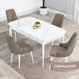 Canisa Kar Serisi 80x132 Açılabilir Mdf Beyaz Masa Takımı ve 4 Adet Cappucino Sandalye