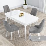 Canisa Kar Serisi 80x132 Açılabilir Mdf Beyaz Masa Takımı ve 4 Adet Gri Sandalye