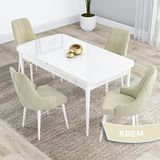 Canisa Kar Serisi 80x132 Açılabilir Mdf Beyaz Masa Takımı ve 4 Adet Krem Sandalye