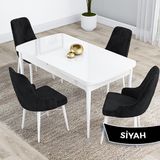 Canisa Kar Serisi 80x132 Açılabilir Mdf Beyaz Masa Takımı ve 4 Adet Siyah Sandalye