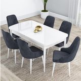 Canisa Kar Serisi 80x132 Açılabilir Mdf Beyaz Masa Takımı ve 6 Adet Antrasit Sandalye